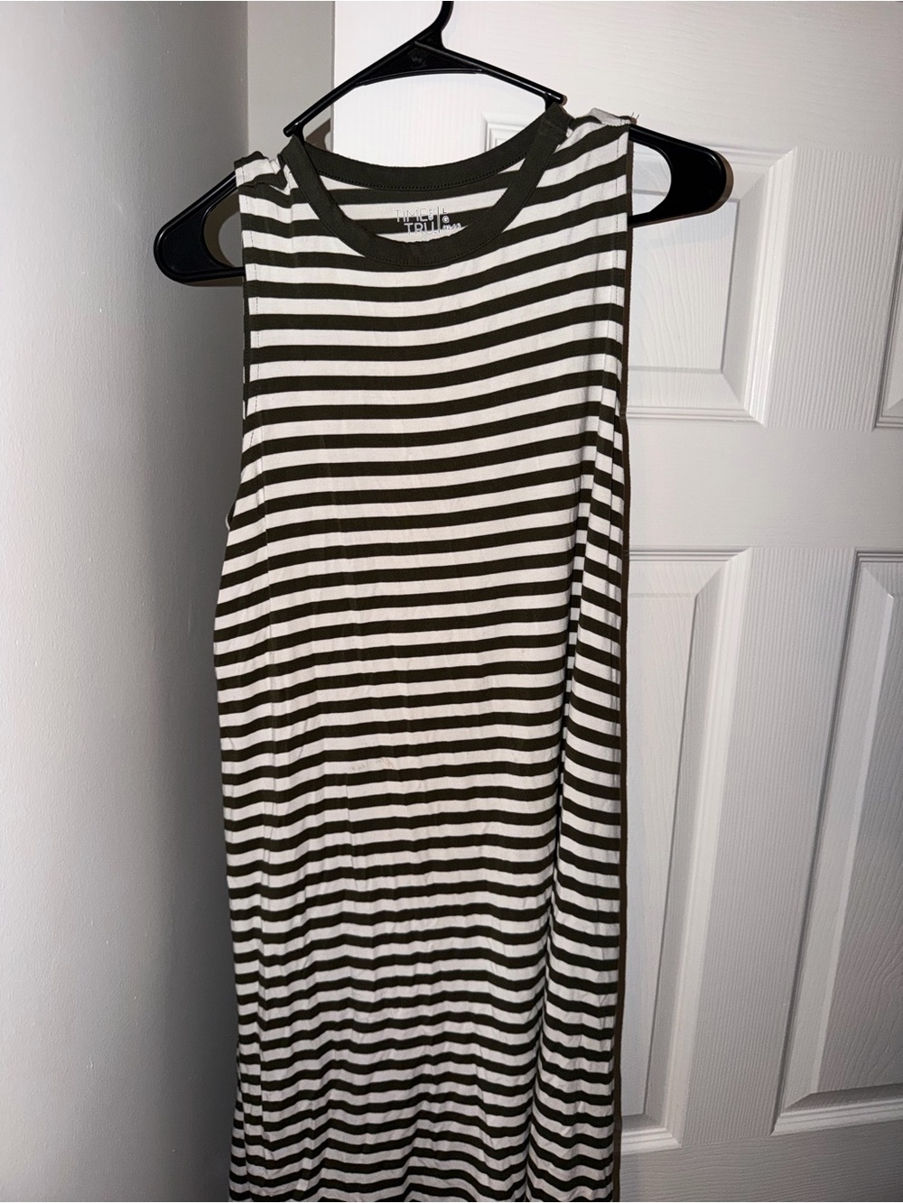 Sleeveless Striped Maxi Dress - Olive Green & White